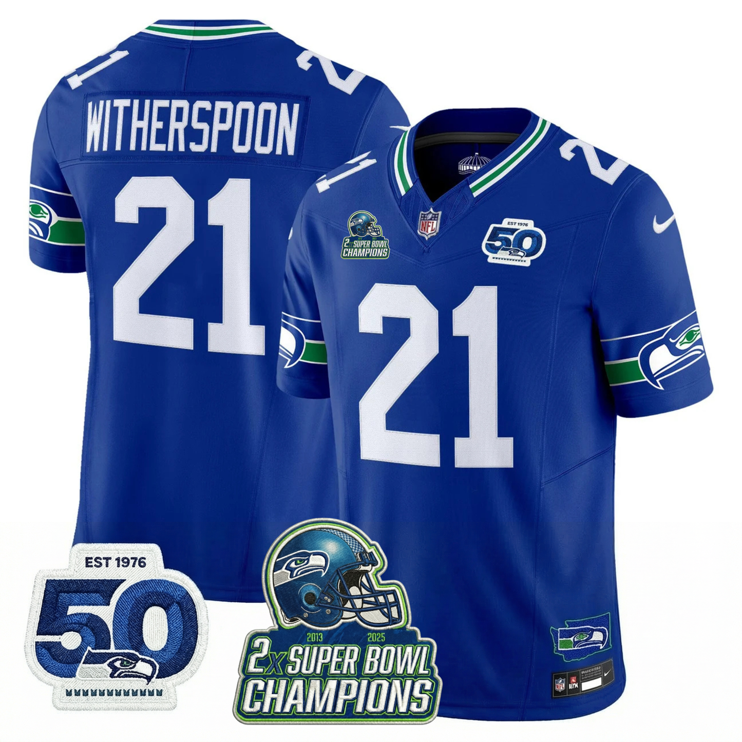 SEA 2x S.Bowl Champions Patch Vapor Limited Jersey - All Stitched