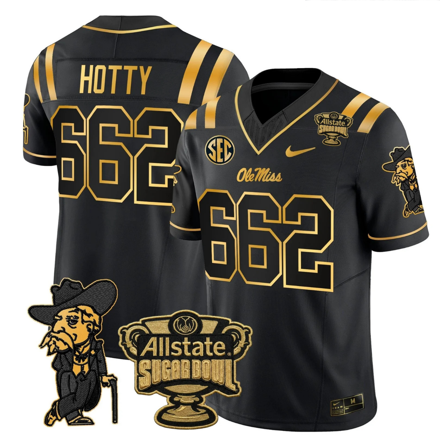 Ole Miss Rebels 2025 Gold Vapor Limited Jersey - Sugar Bowl Patch - All Stitched