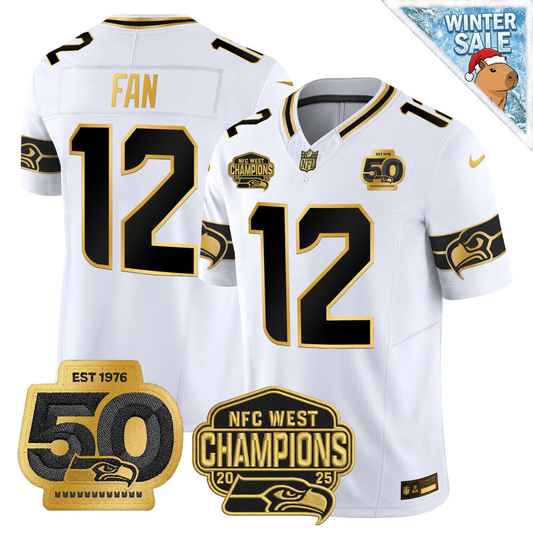 SEA 50th & NFC West Champions Patch Patch Gold Vapor Limited Jersey - All Stitched