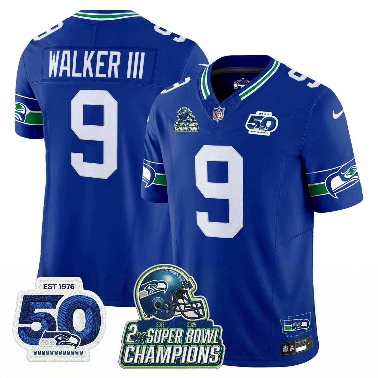 SEA 2x S.Bowl Champions Patch Vapor Limited Jersey - All Stitched