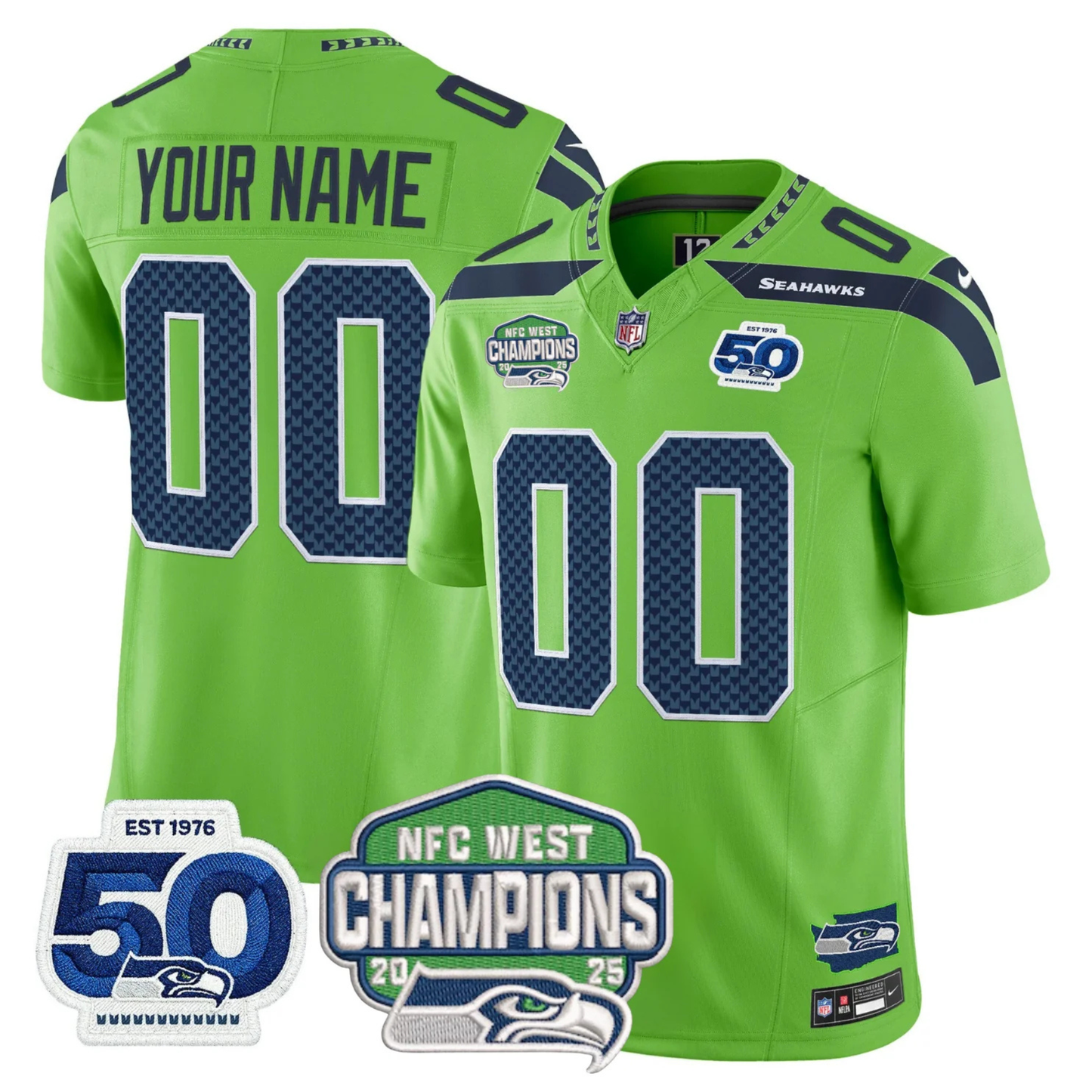 Seattle Seahawks 50th & NFC West Champions Patch Vapor Limited Custom Jersey - Stitched