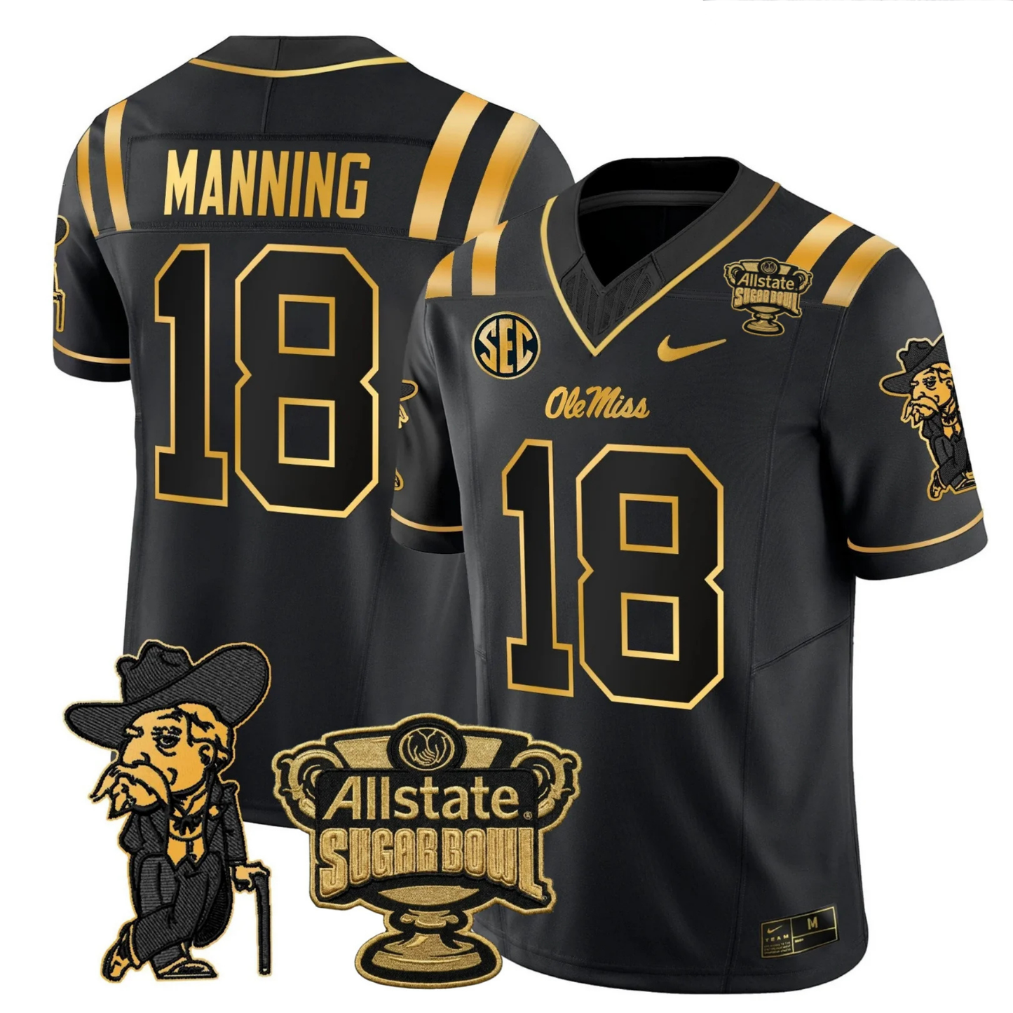 Ole Miss Rebels 2025 Gold Vapor Limited Jersey - Sugar Bowl Patch - All Stitched