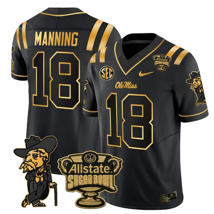 Ole Miss Rebels 2025 Gold Vapor Limited Jersey - Sugar Bowl Patch - All Stitched