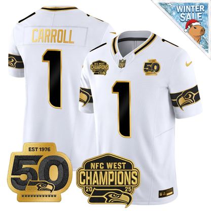 SEA 50th & NFC West Champions Patch Patch Gold Vapor Limited Jersey - Stitched