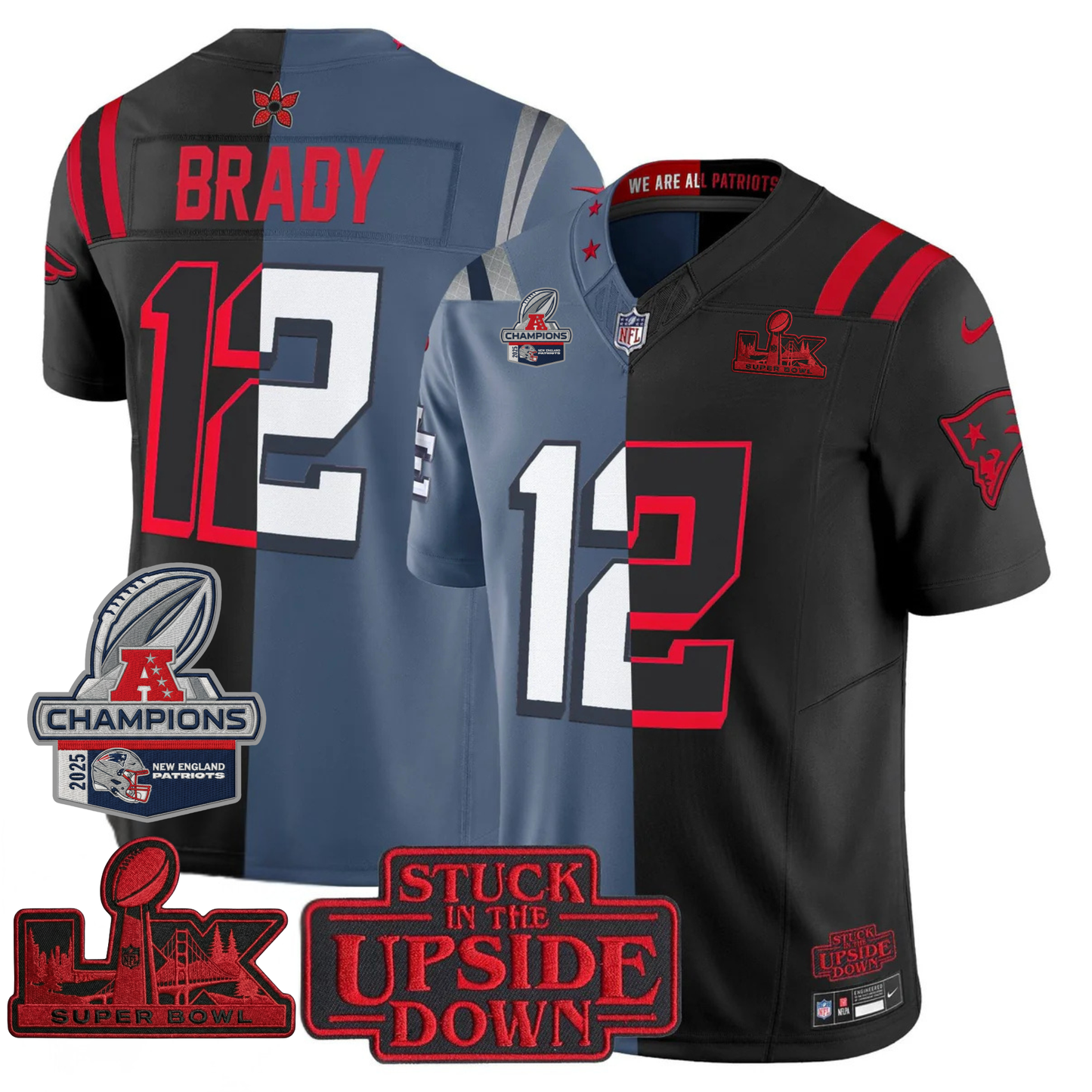 NE 'Upside Down Edition' AFC Champions Vapor Limited Jersey - All Stitched