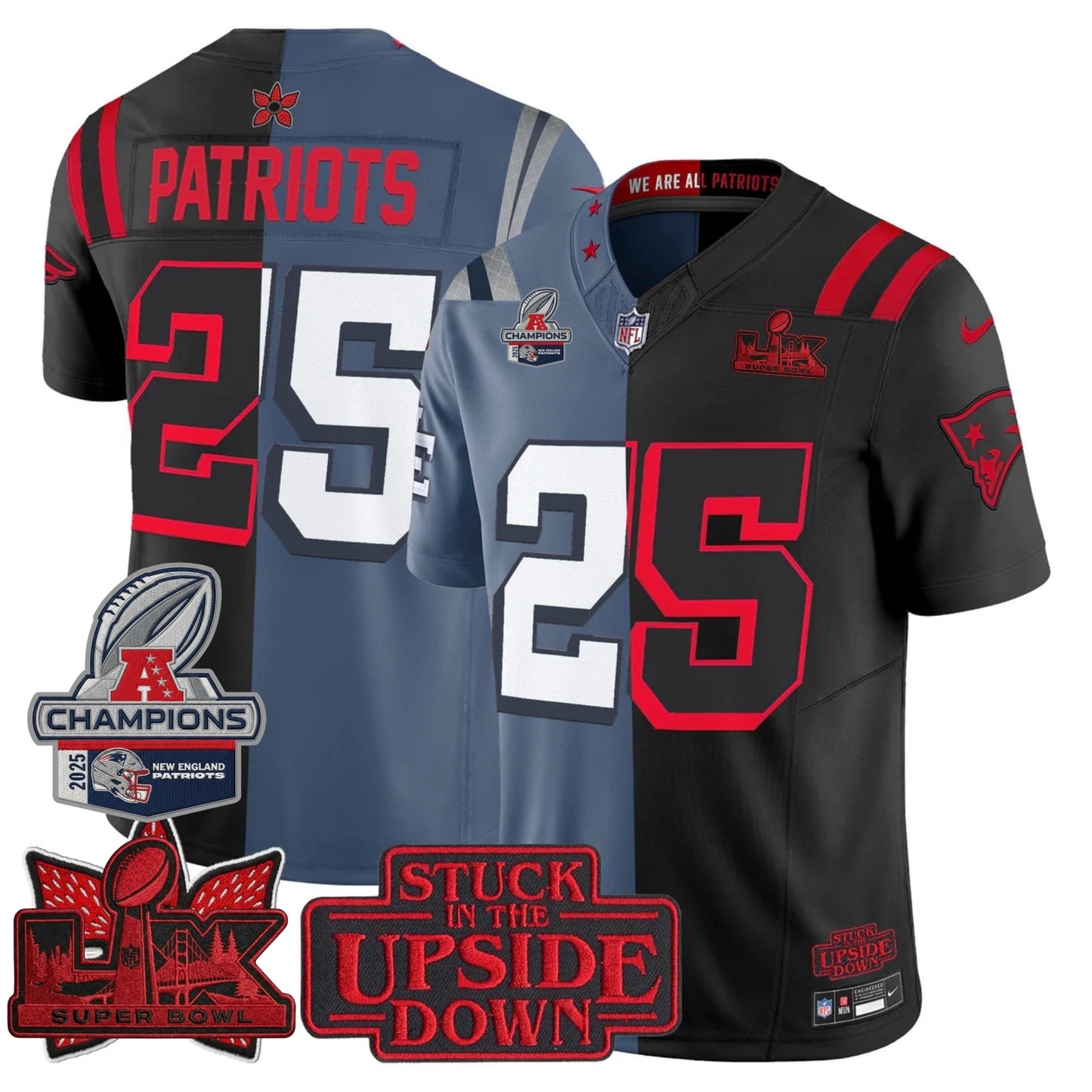 NE 'Upside Down Edition' AFC Champions Vapor Limited Jersey - All Stitched