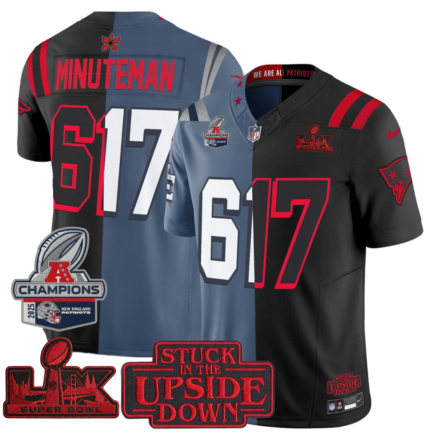 NE 'Upside Down Edition' AFC Champions Vapor Limited Jersey - All Stitched