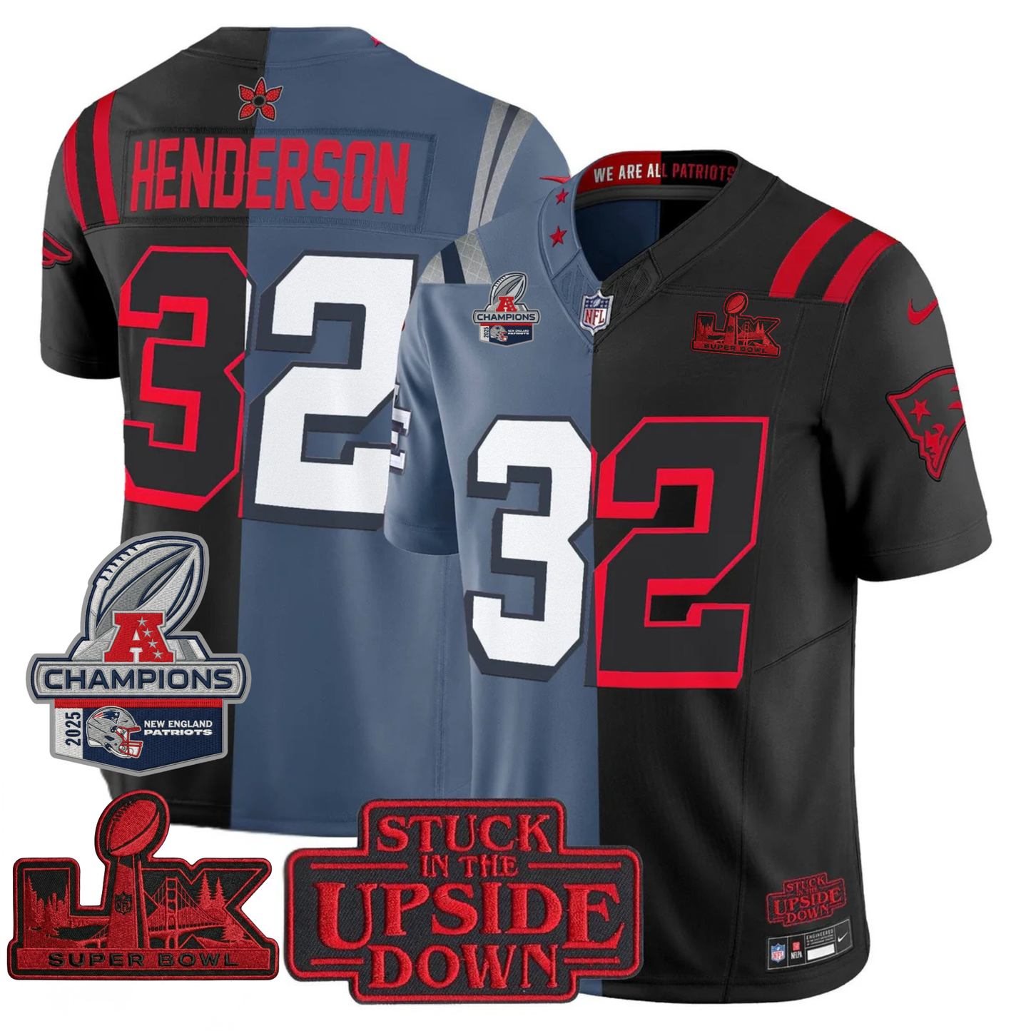 NE 'Upside Down Edition' AFC Champions Vapor Limited Jersey - All Stitched
