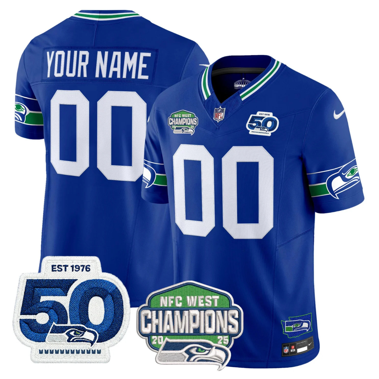 Seattle Seahawks 50th & NFC West Champions Patch Vapor Limited Custom Jersey - Stitched