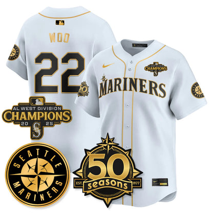SEA Vapor Premier Limited Gold Jersey - 50th Anniversary & AL West Division Champions - All Stitched