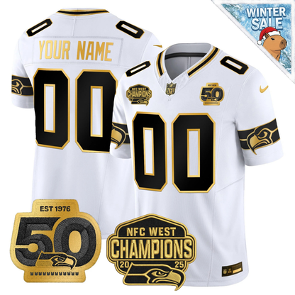 SEA 50th & NFC West Champions Patch Patch Gold Vapor Limited Jersey - Stitched