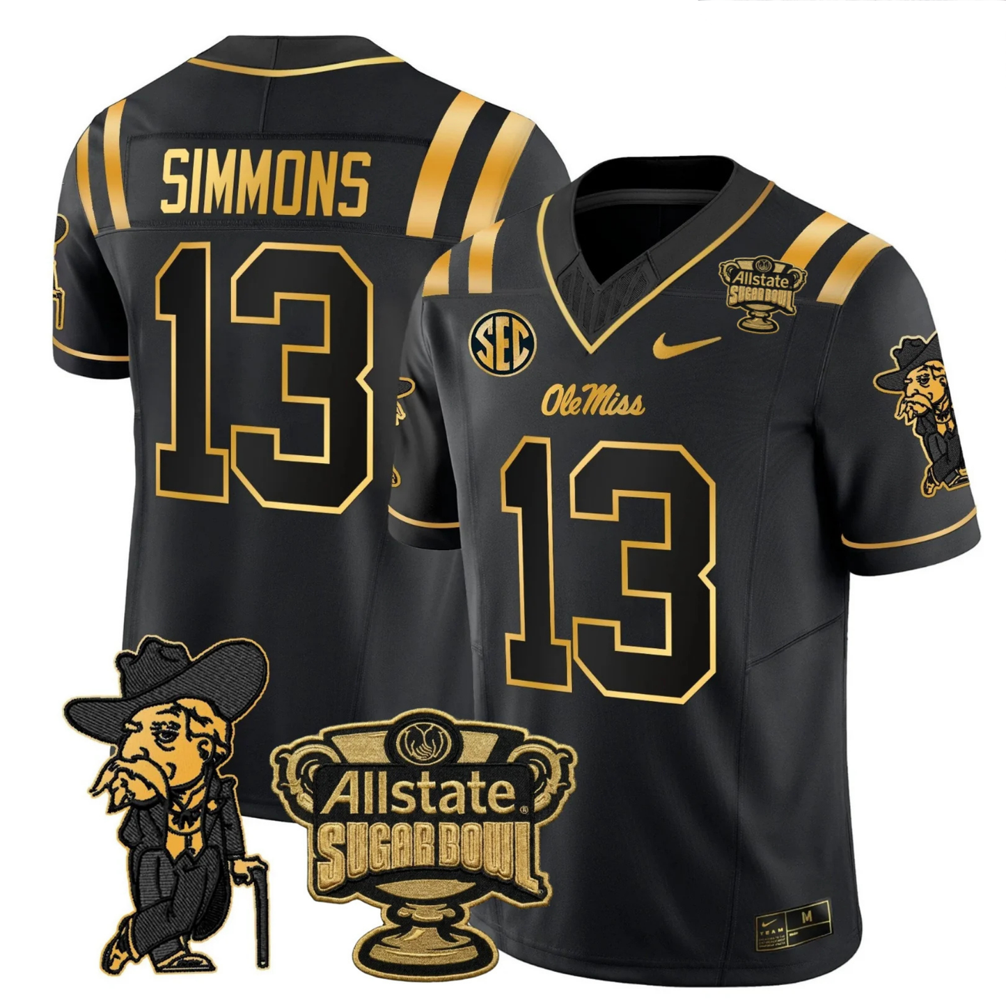 Ole Miss Rebels 2025 Gold Vapor Limited Jersey - Sugar Bowl Patch - All Stitched