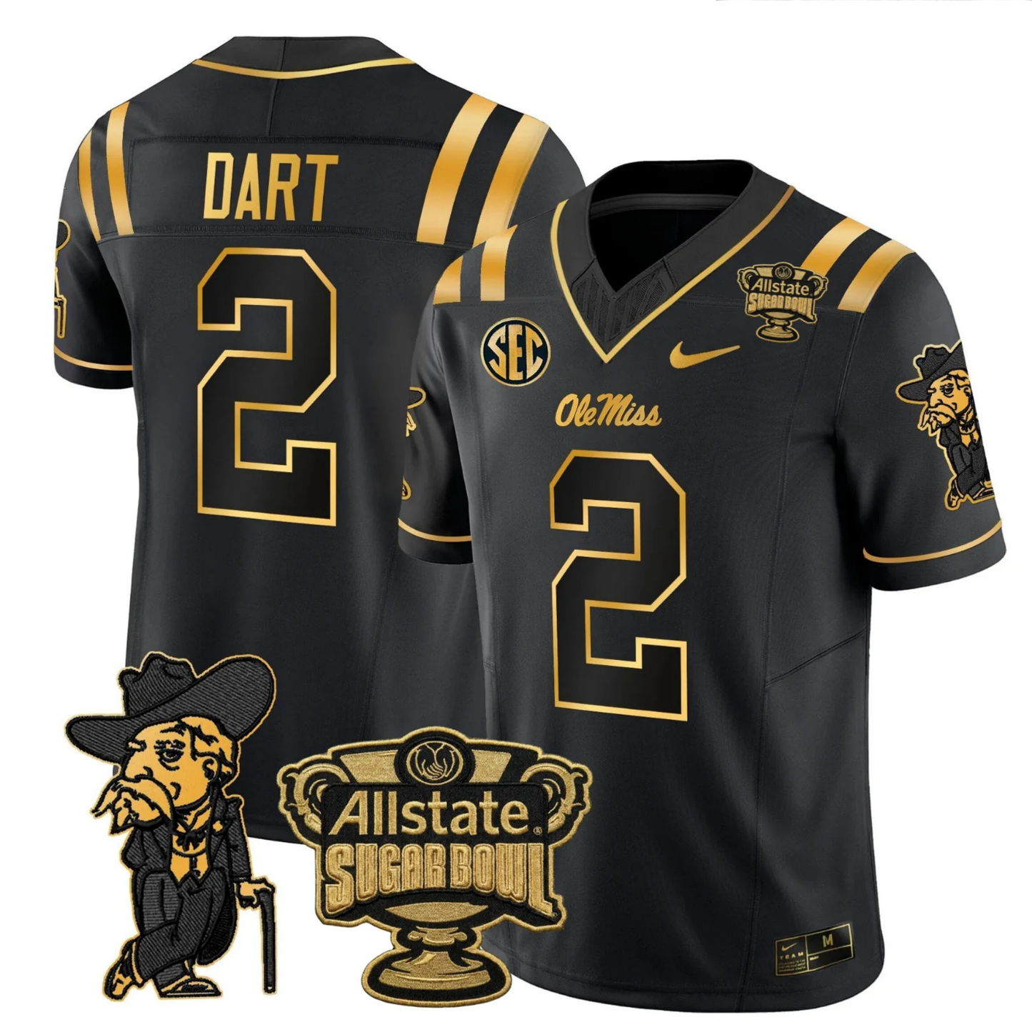 Ole Miss Rebels 2025 Gold Vapor Limited Jersey - Sugar Bowl Patch - All Stitched