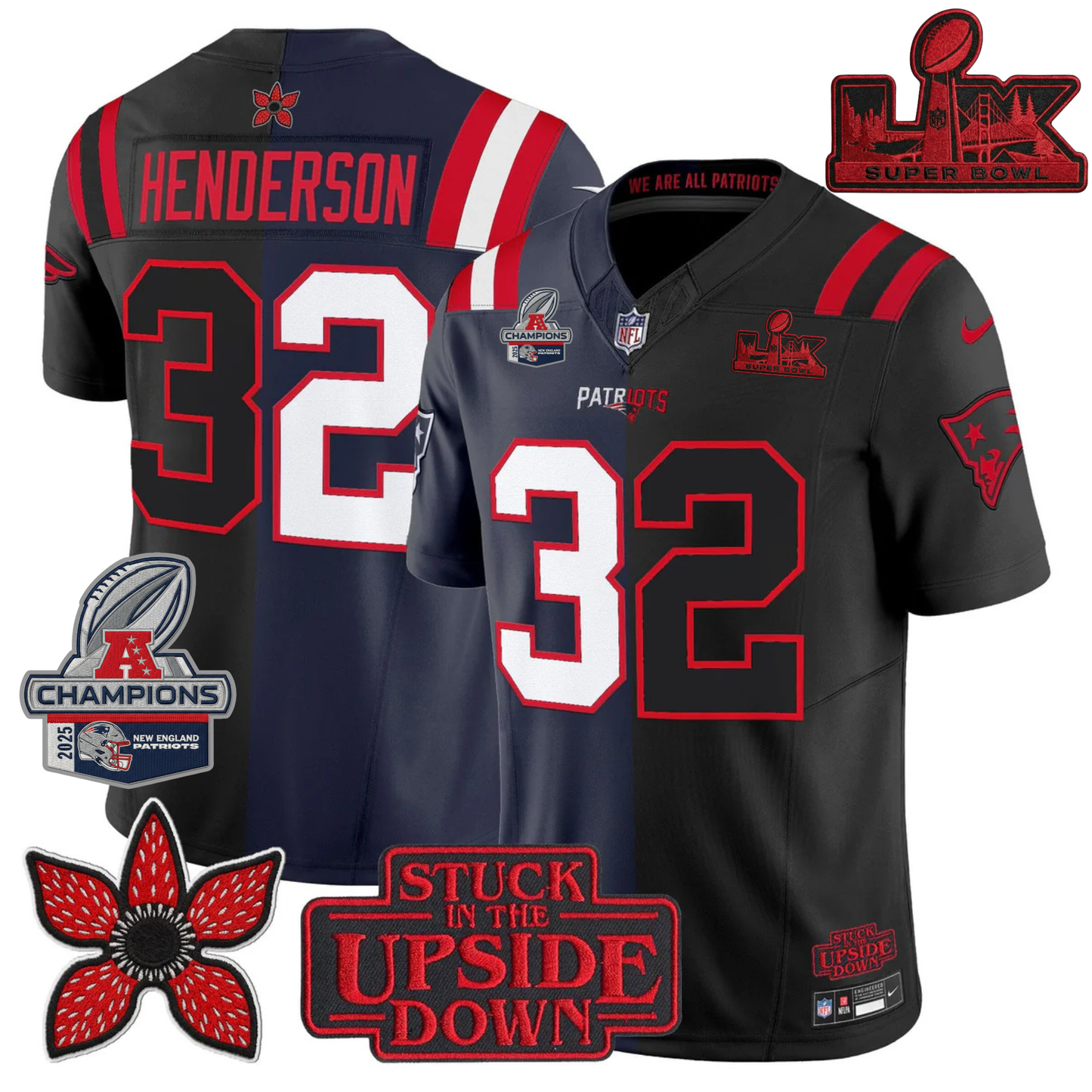 NE 'Upside Down Edition' AFC Champions Vapor Limited Jersey - All Stitched