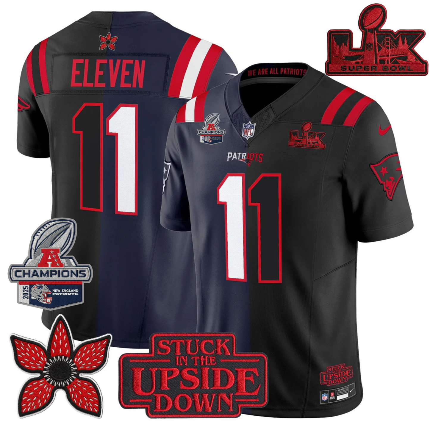 NE 'Upside Down Edition' AFC Champions Vapor Limited Jersey - All Stitched