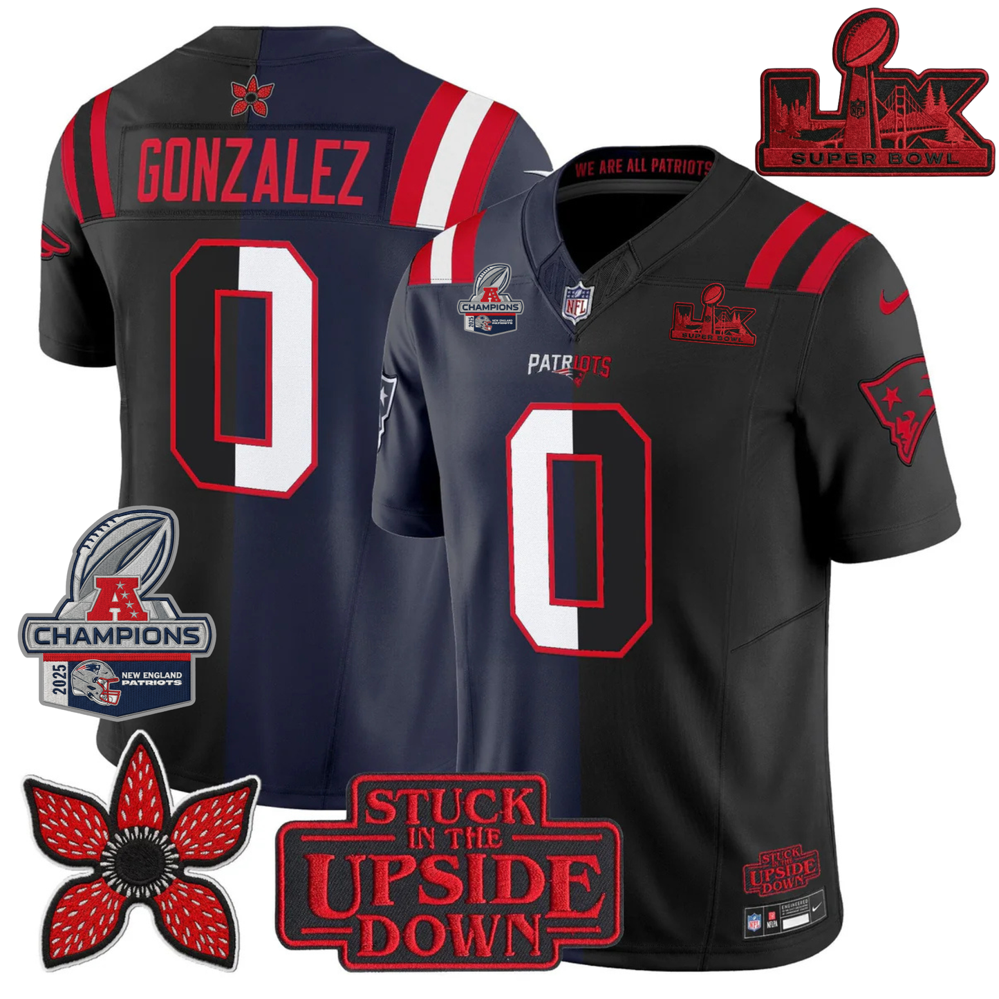 NE 'Upside Down Edition' AFC Champions Vapor Limited Jersey - All Stitched