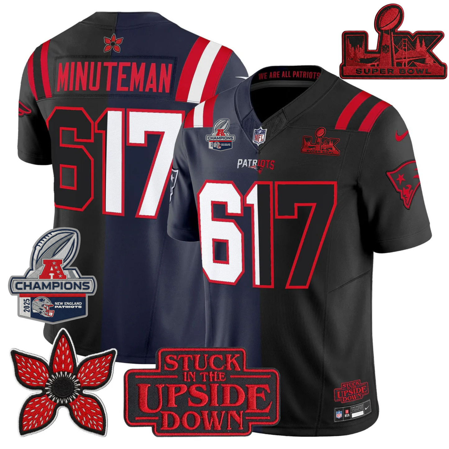 NE 'Upside Down Edition' AFC Champions Vapor Limited Jersey - All Stitched