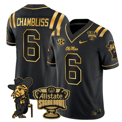 Ole Miss Rebels 2025 Gold Vapor Limited Jersey - Sugar Bowl Patch - All Stitched