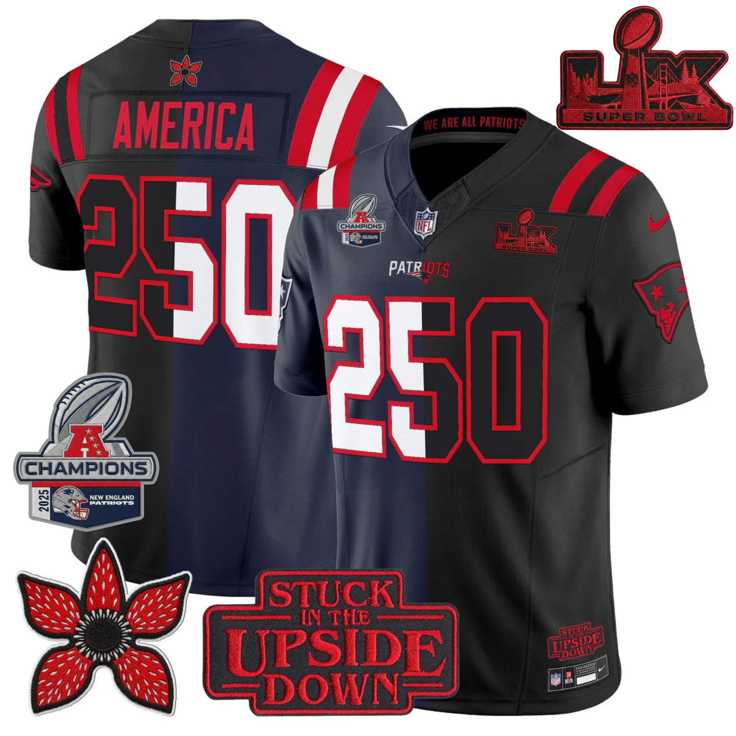 NE 'Upside Down Edition' AFC Champions Vapor Limited Jersey - All Stitched