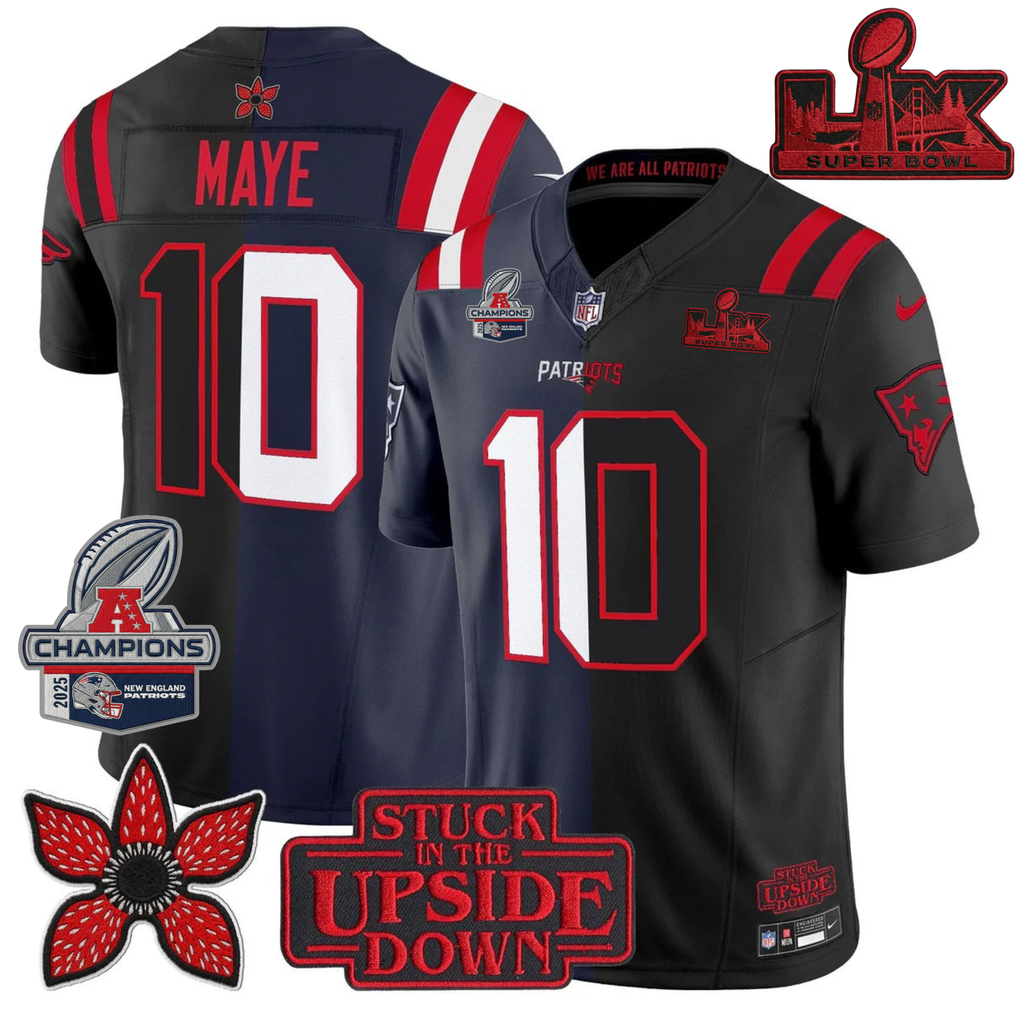 NE 'Upside Down Edition' AFC Champions Vapor Limited Jersey - All Stitched