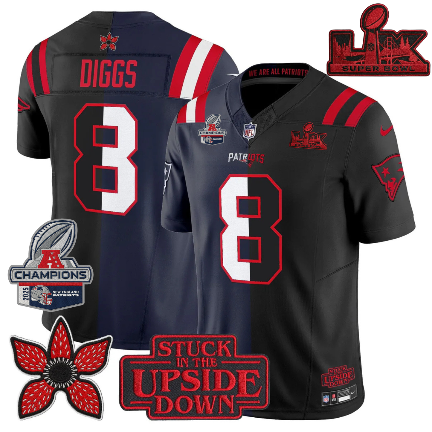 NE 'Upside Down Edition' AFC Champions Vapor Limited Jersey - All Stitched