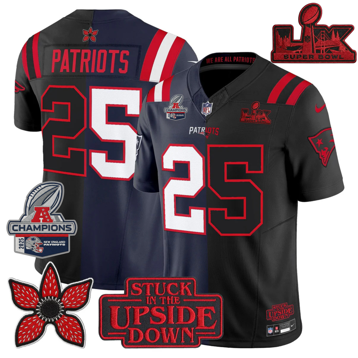NE 'Upside Down Edition' AFC Champions Vapor Limited Jersey - All Stitched
