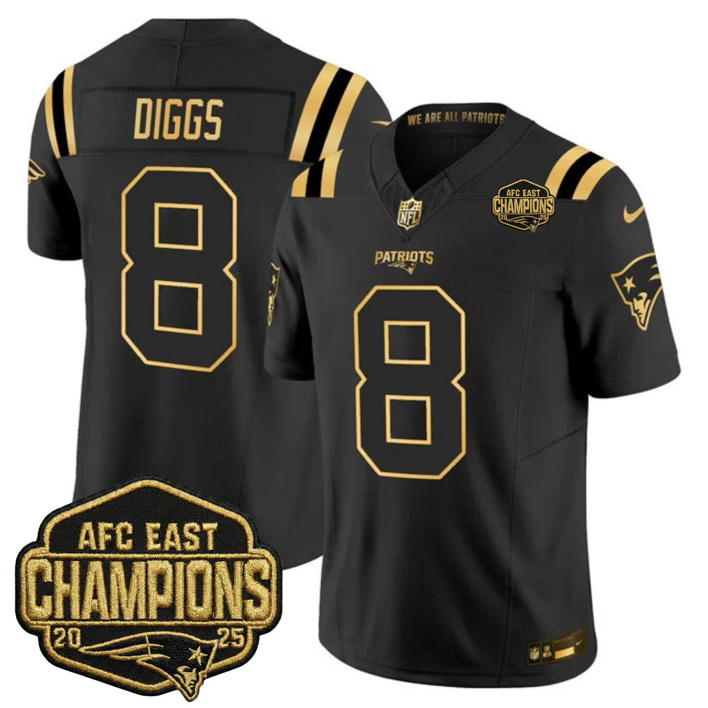 NE 2025 AFC East Champions Gold Vapor Limited Jersey - All Stitched