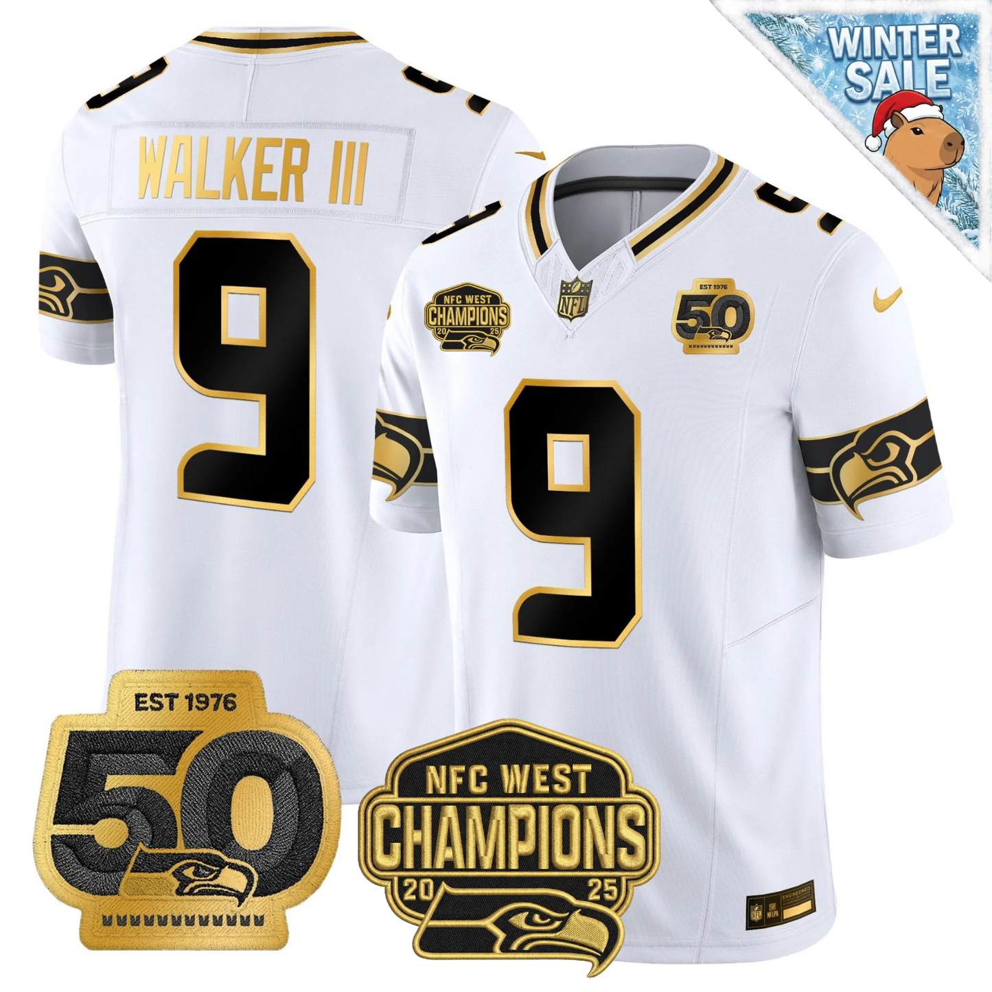 SEA 50th & NFC West Champions Patch Patch Gold Vapor Limited Jersey - Stitched