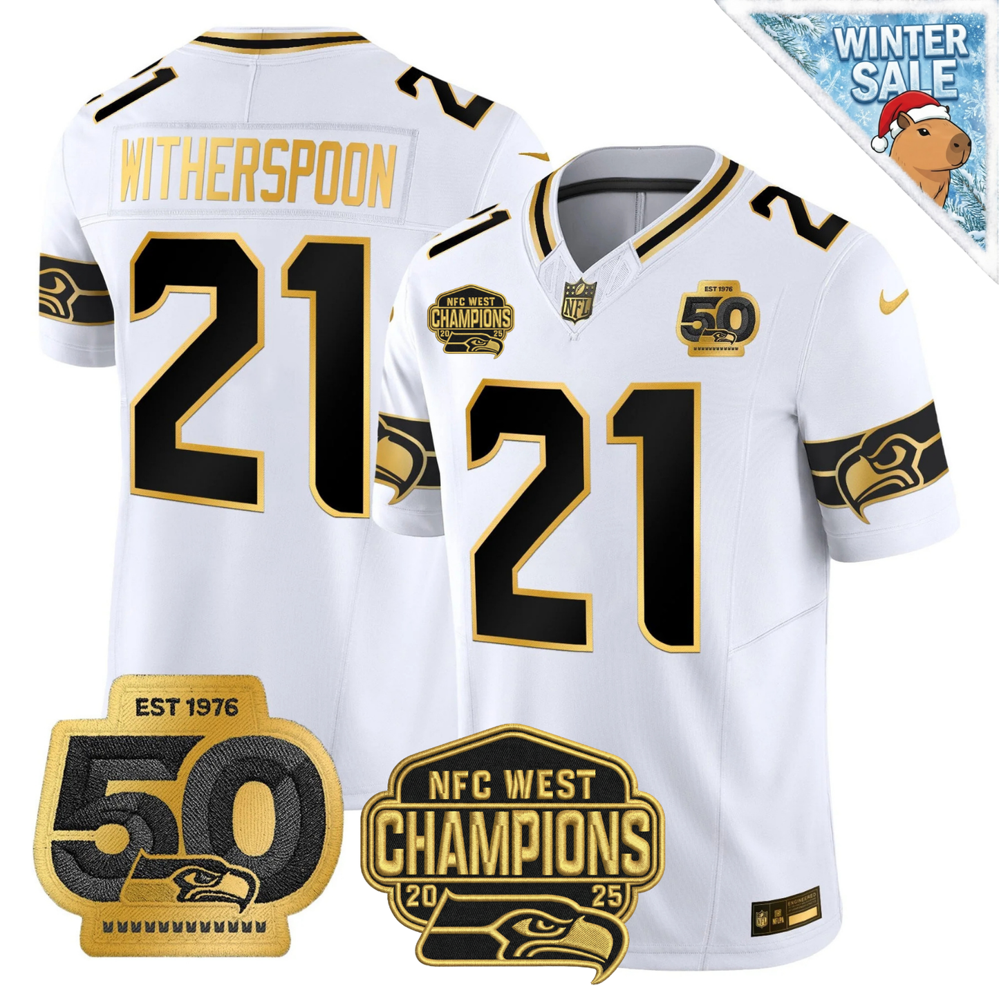 SEA 50th & NFC West Champions Patch Patch Gold Vapor Limited Jersey - Stitched