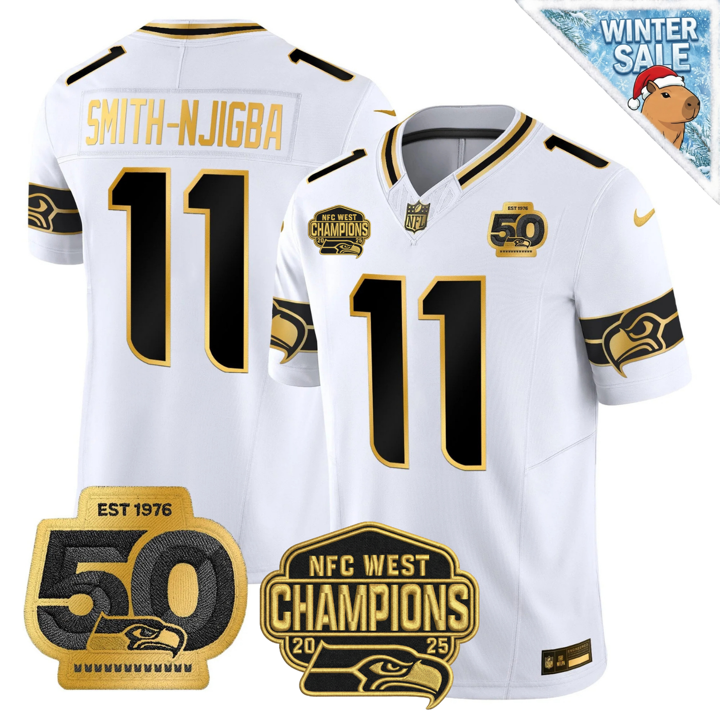 SEA 50th & NFC West Champions Patch Patch Gold Vapor Limited Jersey - Stitched