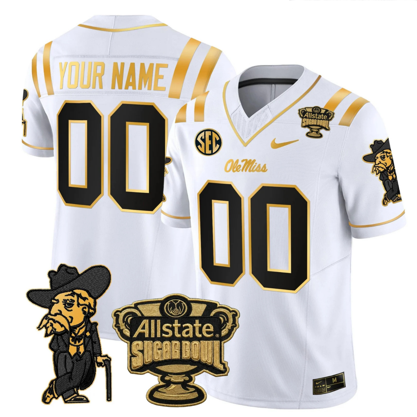 Ole Miss Rebels 2025 Gold Vapor Limited Jersey - Sugar Bowl Patch - All Stitched