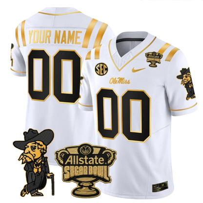 Ole Miss Rebels 2025 Gold Vapor Limited Jersey - Sugar Bowl Patch - All Stitched