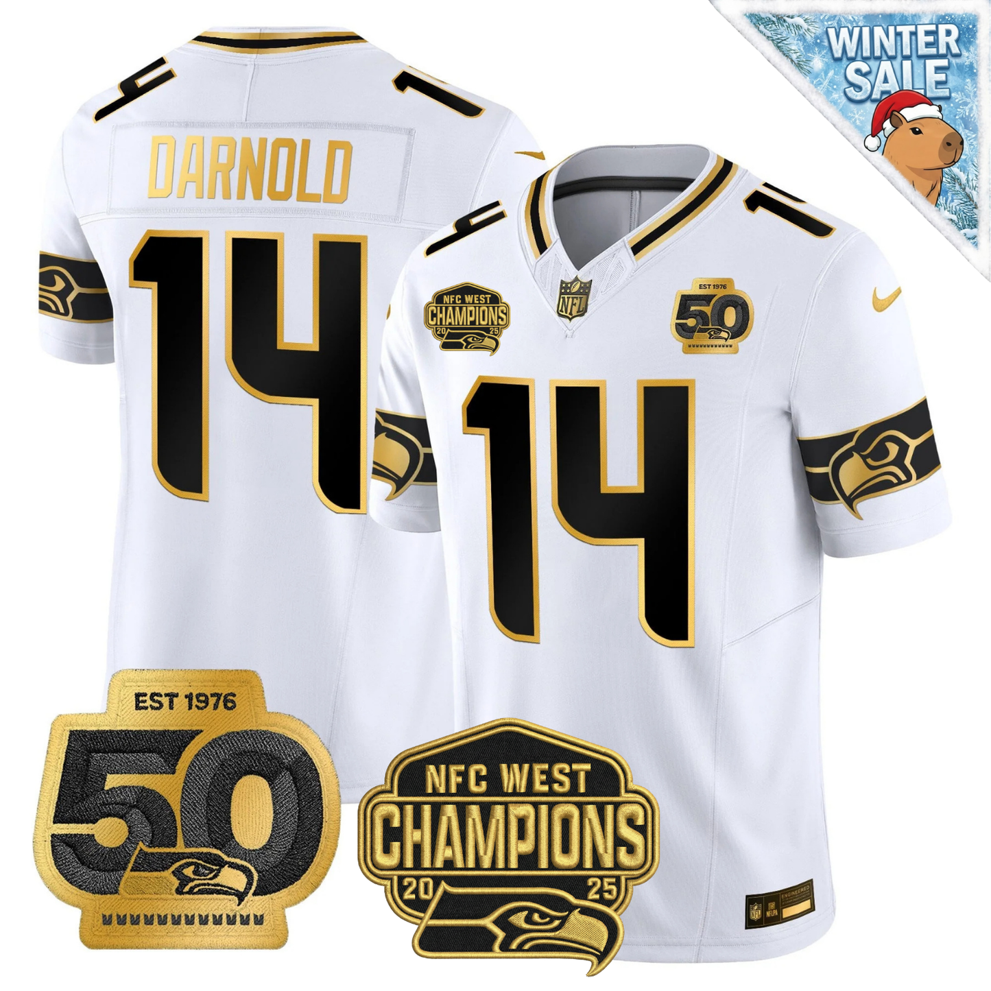 SEA 50th & NFC West Champions Patch Patch Gold Vapor Limited Jersey - Stitched