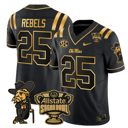 Ole Miss Rebels 2025 Gold Vapor Limited Jersey - Sugar Bowl Patch - All Stitched