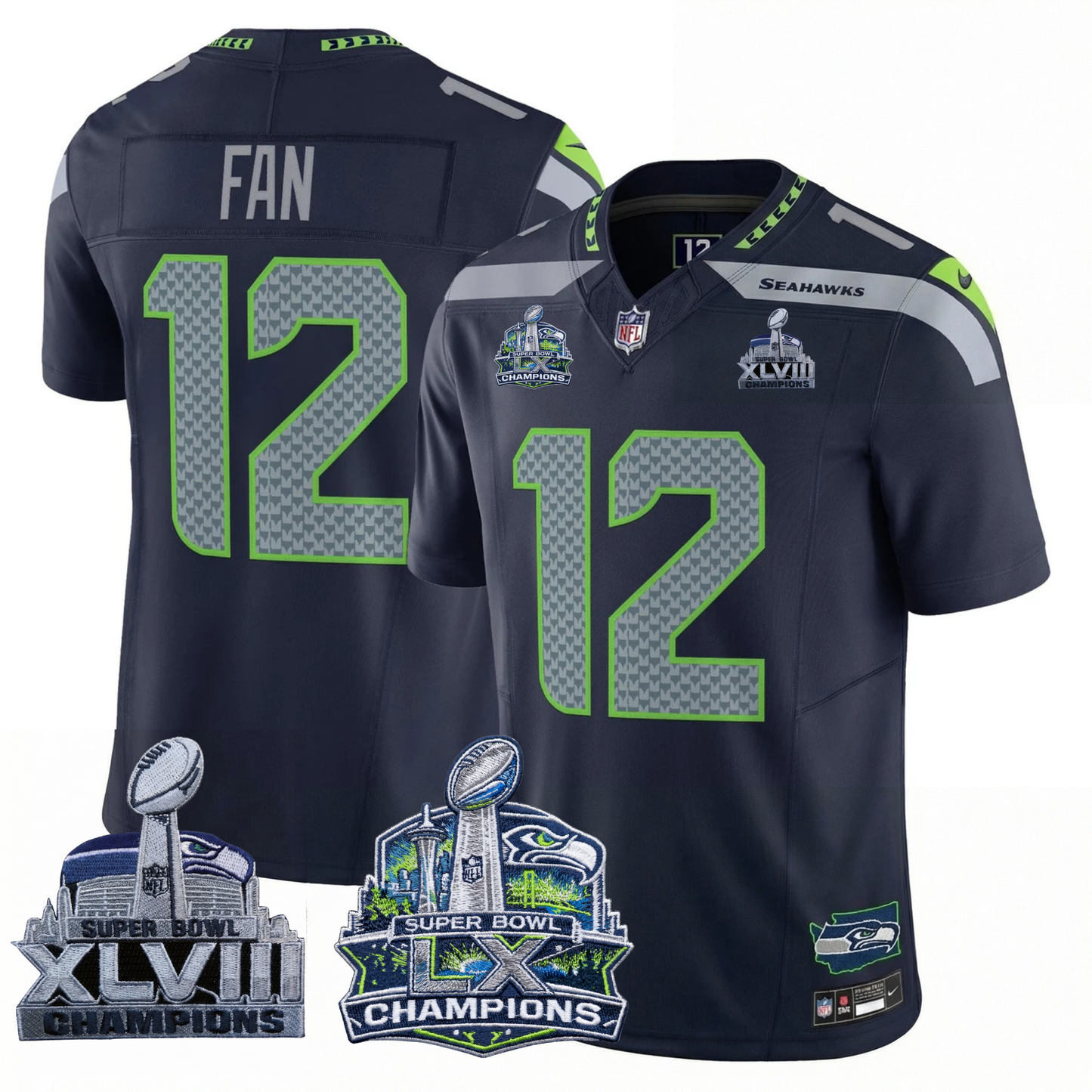 SEA 2x S.Bowl Champions Patch Vapor Limited Jersey - All Stitched