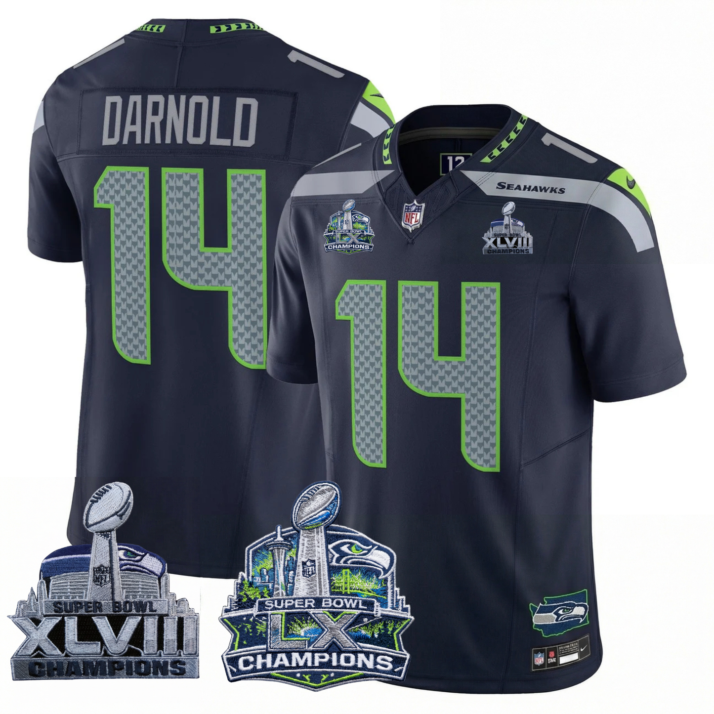 SEA 2x S.Bowl Champions Patch Vapor Limited Jersey - All Stitched