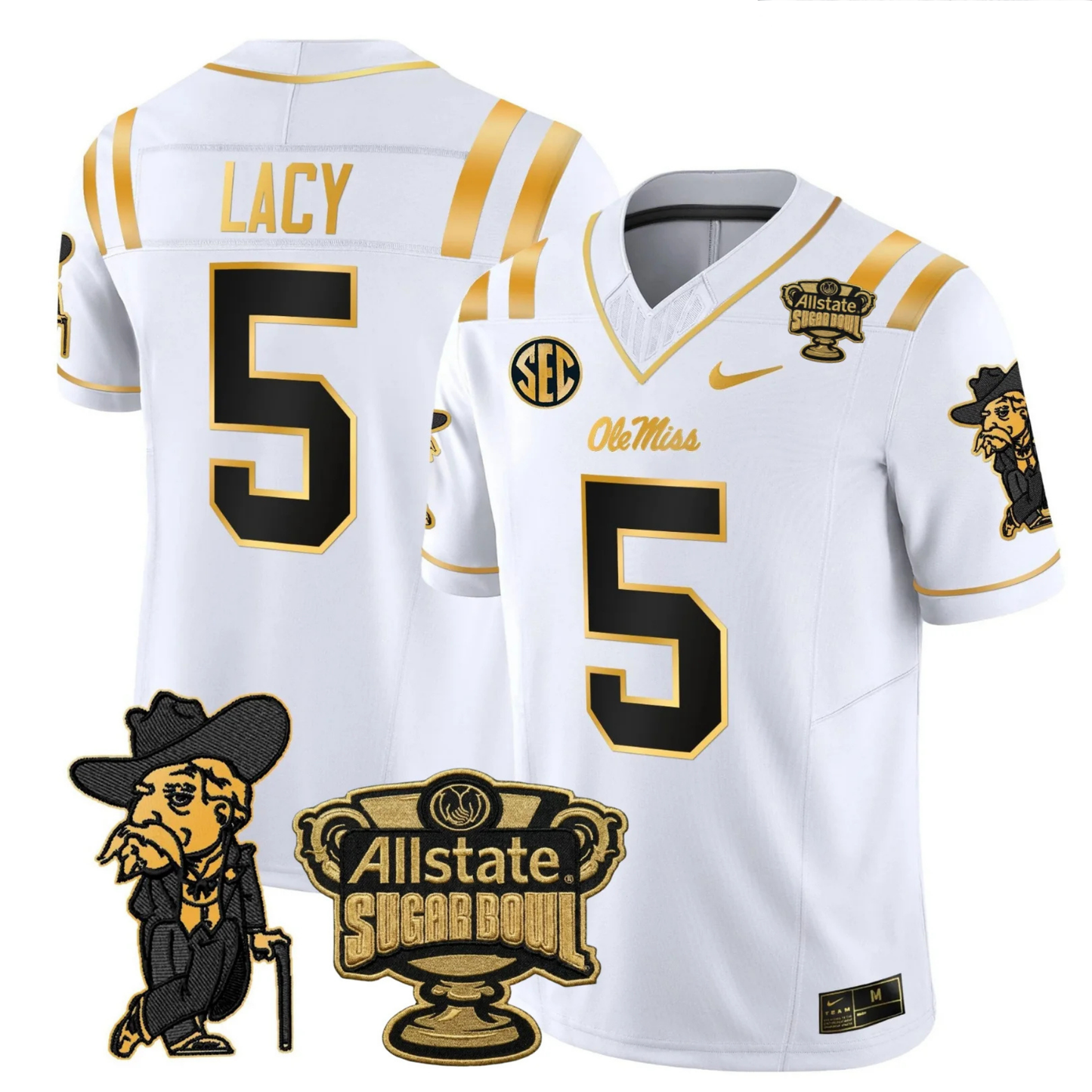 Ole Miss Rebels 2025 Gold Vapor Limited Jersey - Sugar Bowl Patch - All Stitched