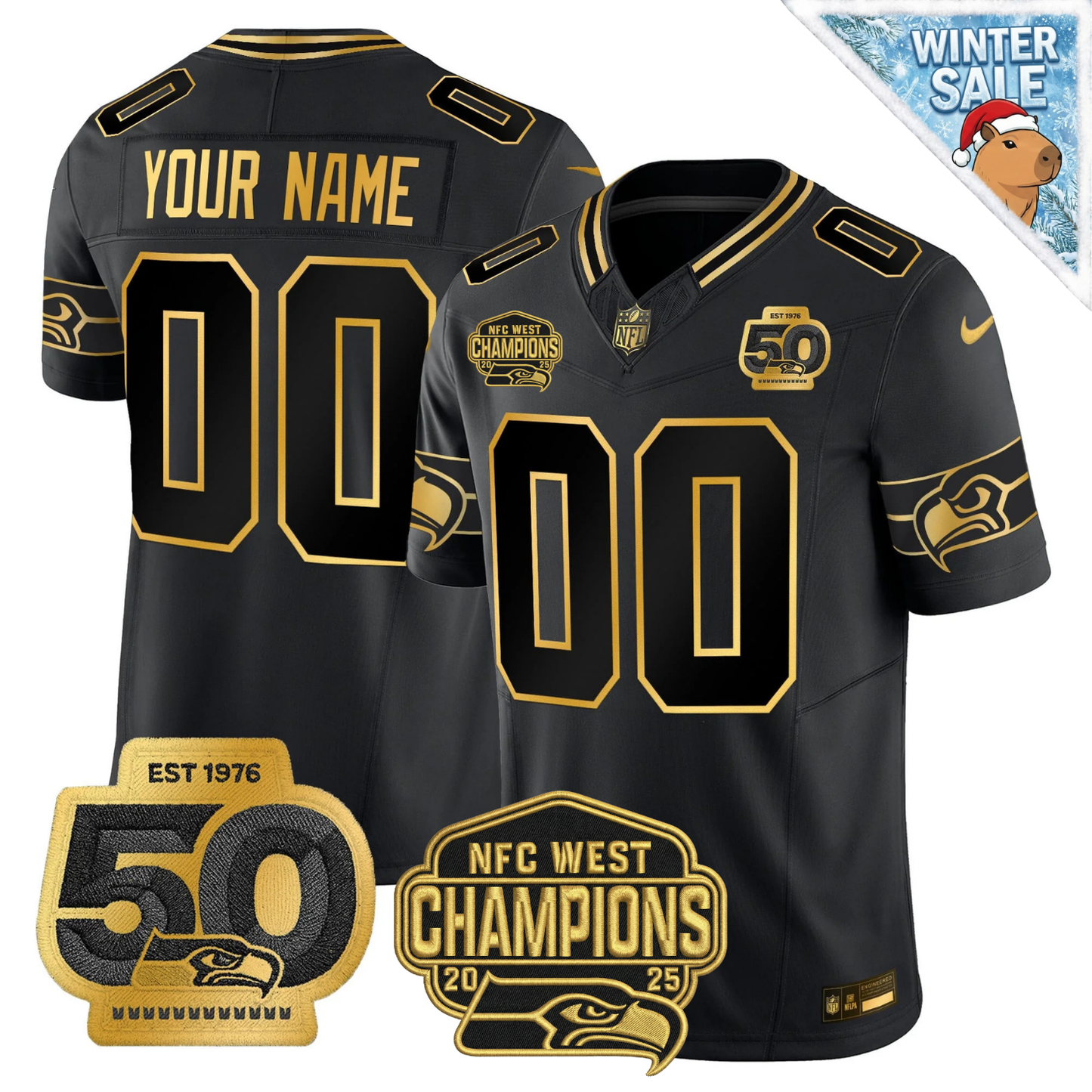 SEA 50th & NFC West Champions Patch Patch Gold Vapor Limited Jersey - Stitched