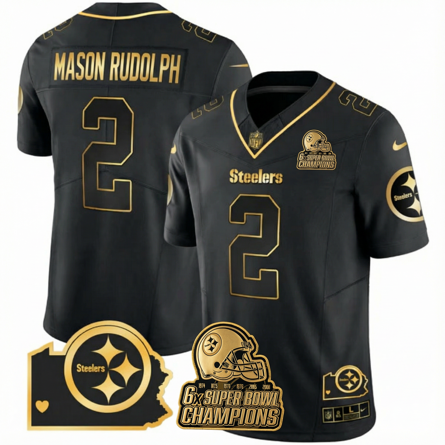 PIT 6-Time Champions Home Patch Gold Vapor Limited Jersey - All Stitched