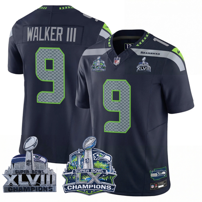 SEA 2x S.Bowl Champions Patch Vapor Limited Jersey - All Stitched