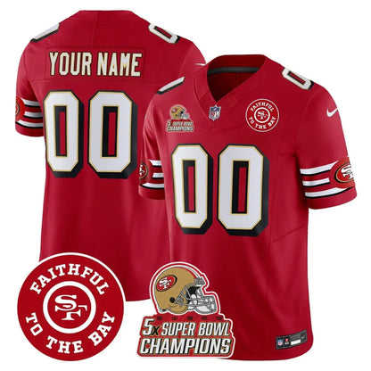 49ers Throwback 5x Champs & Faithful To The Bay Patch Vapor Limited Custom Jersey - All Stitched