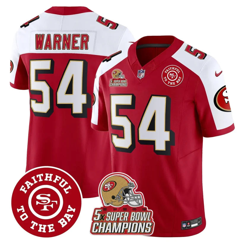49ers Throwback 5x Champs & Faithful To The Bay Patch Vapor Limited Jersey - All Stitched