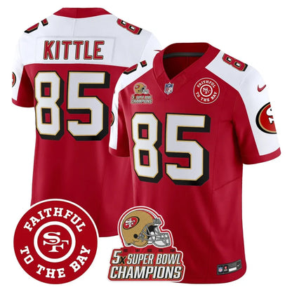 49ers Throwback 5x Champs & Faithful To The Bay Patch Vapor Limited Jersey - All Stitched