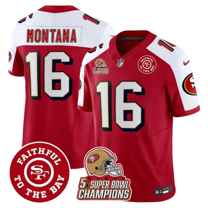 49ers Throwback 5x Champs & Faithful To The Bay Patch Vapor Limited Jersey - All Stitched