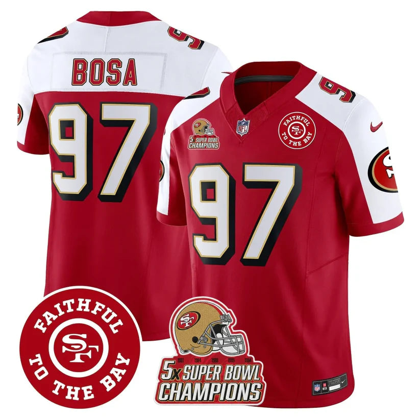 49ers Throwback 5x Champs & Faithful To The Bay Patch Vapor Limited Jersey - All Stitched