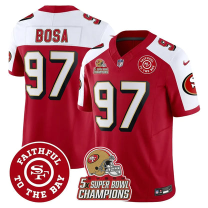 49ers Throwback 5x Champs & Faithful To The Bay Patch Vapor Limited Jersey - All Stitched