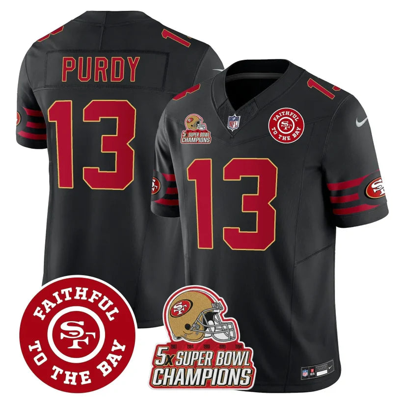 49ers Throwback 5x Champs & Faithful To The Bay Patch Vapor Limited Jersey - All Stitched