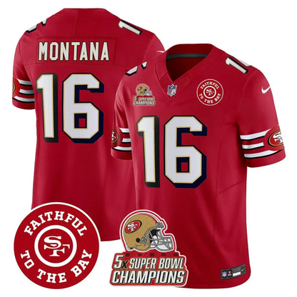 49ers Throwback 5x Champs & Faithful To The Bay Patch Vapor Limited Jersey - All Stitched