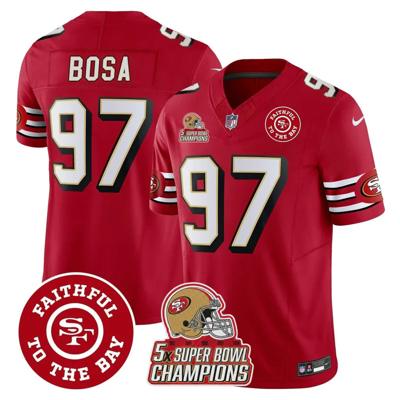 49ers Throwback 5x Champs & Faithful To The Bay Patch Vapor Limited Jersey - All Stitched