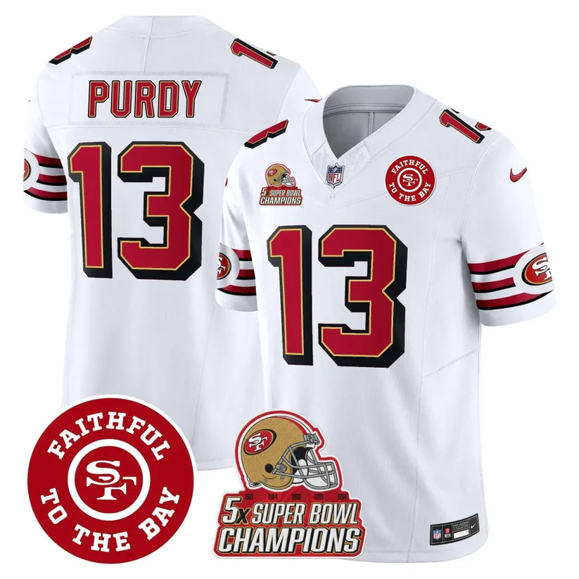 49ers Throwback 5x Champs & Faithful To The Bay Patch Vapor Limited Jersey - All Stitched